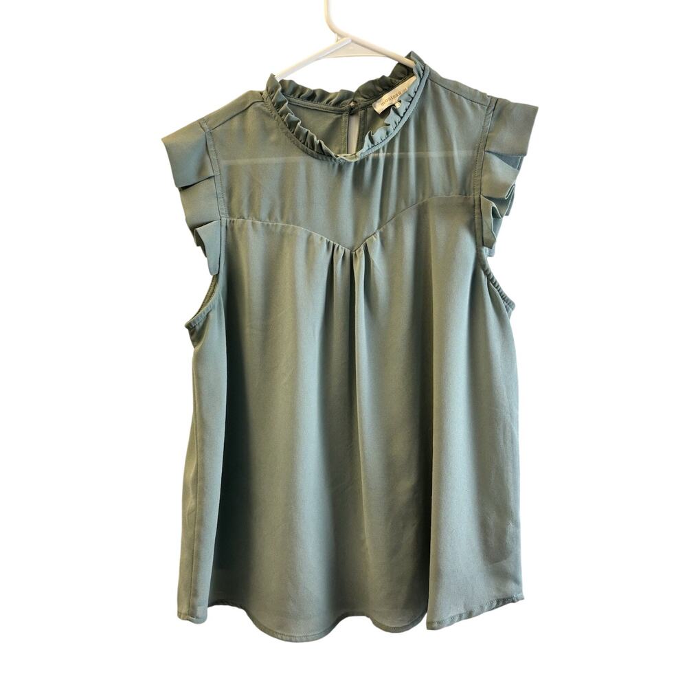 Monteau Los Angeles Shirt L Green Blouse Ruffle Cottagecore0